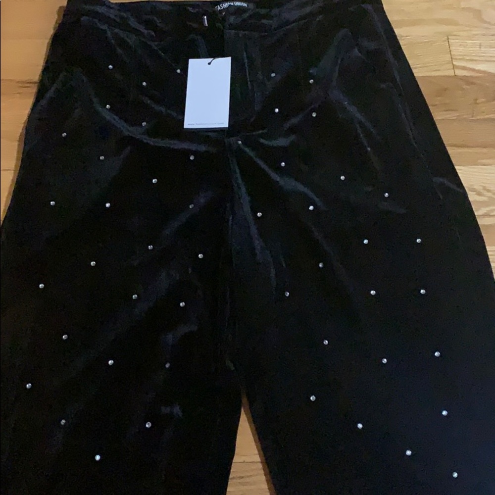 Velvet Rhinestone Pants - Picture 2 of 2